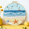 Coastal Beach Embroidery Kit – Ocean Waves, Seagulls & Seashells DIY Needlepoint Hoop Art Nautical Seaside Decor Craft Gift for Adults