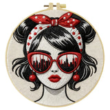 Retro Fashion Girl Embroidery Kit – DIY Modern Woman Hand Embroidery Hoop Art Set