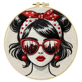 Retro Fashion Girl Embroidery Kit – DIY Modern Woman Hand Embroidery Hoop Art Set Kits For Stitchers