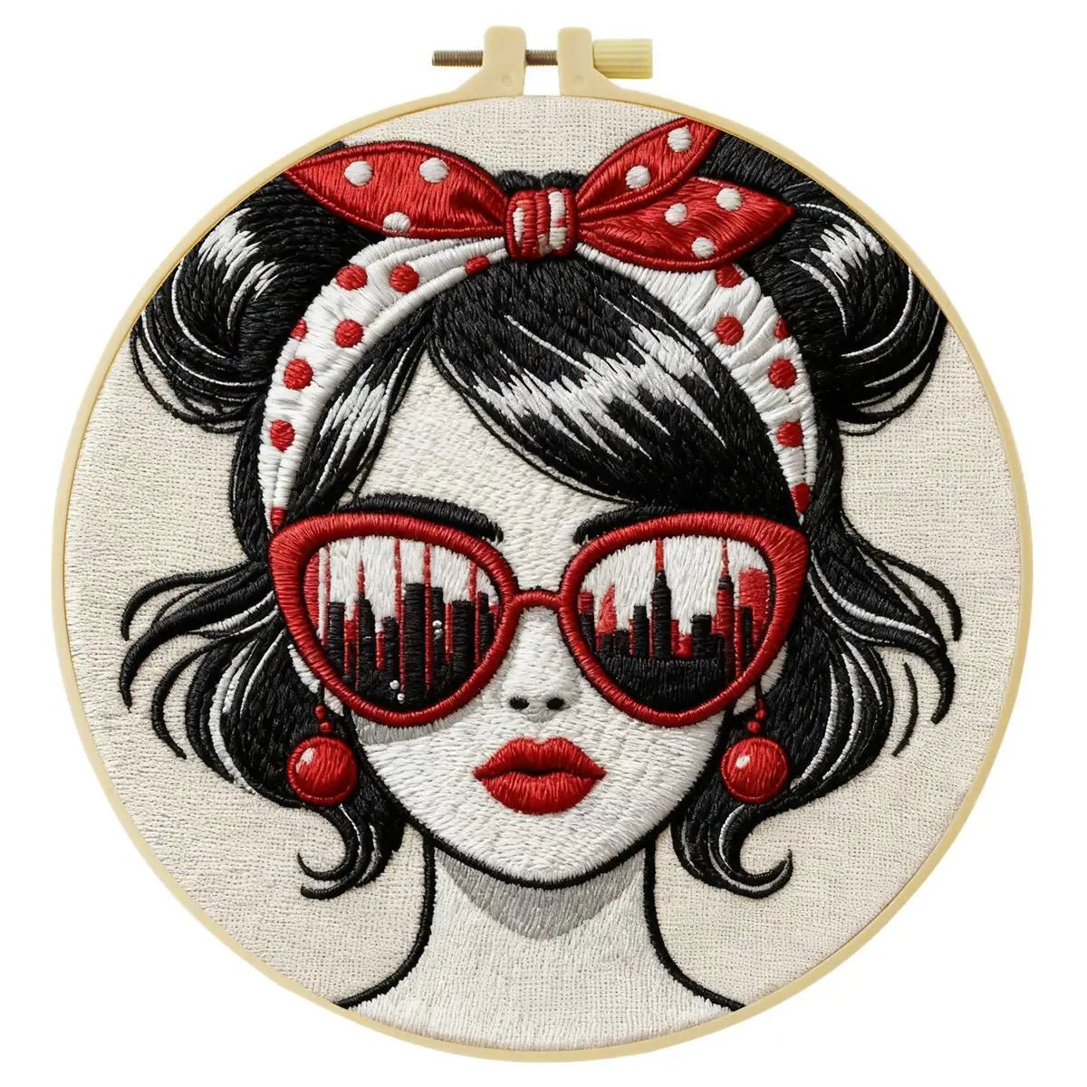 Retro Fashion Girl Embroidery Kit – DIY Modern Woman Hand Embroidery Hoop Art Set