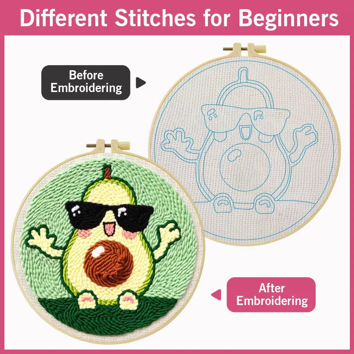 Cute Avocado Punch Needle Wall Art – Handmade Embroidery Hoop Decor for Nursery & Cozy Rooms