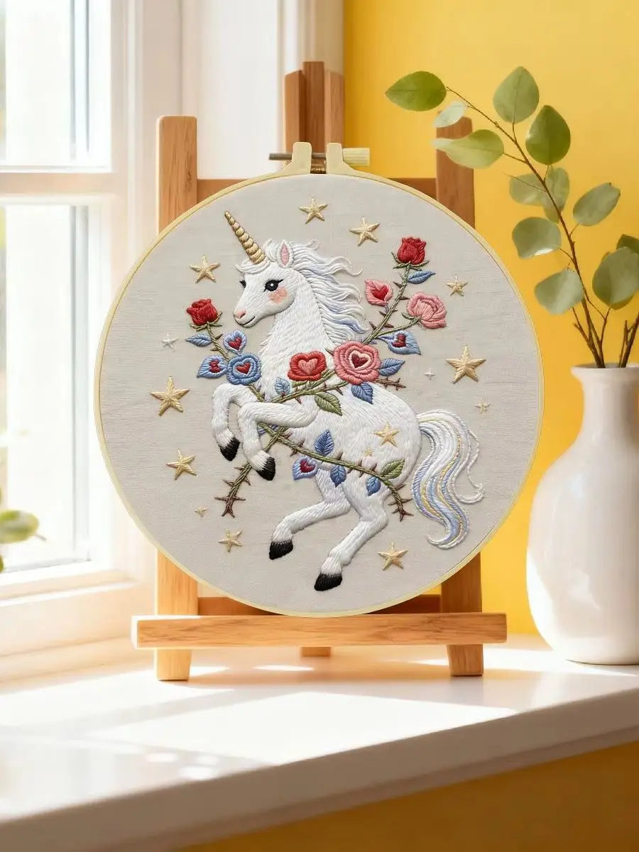 Celestial Rose Unicorn Embroidery Kit Kits For Stitchers