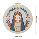 Cute Virgin Mary Embroidery Kit – Kawaii Catholic Needlepoint Pattern with Floral Religious Wall Art & Prayer Decor