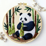 Cute Panda Bamboo Embroidery Kit – Adorable Panda Bear Needlepoint Pattern with Forest Bamboo Scene for Animal Lovers