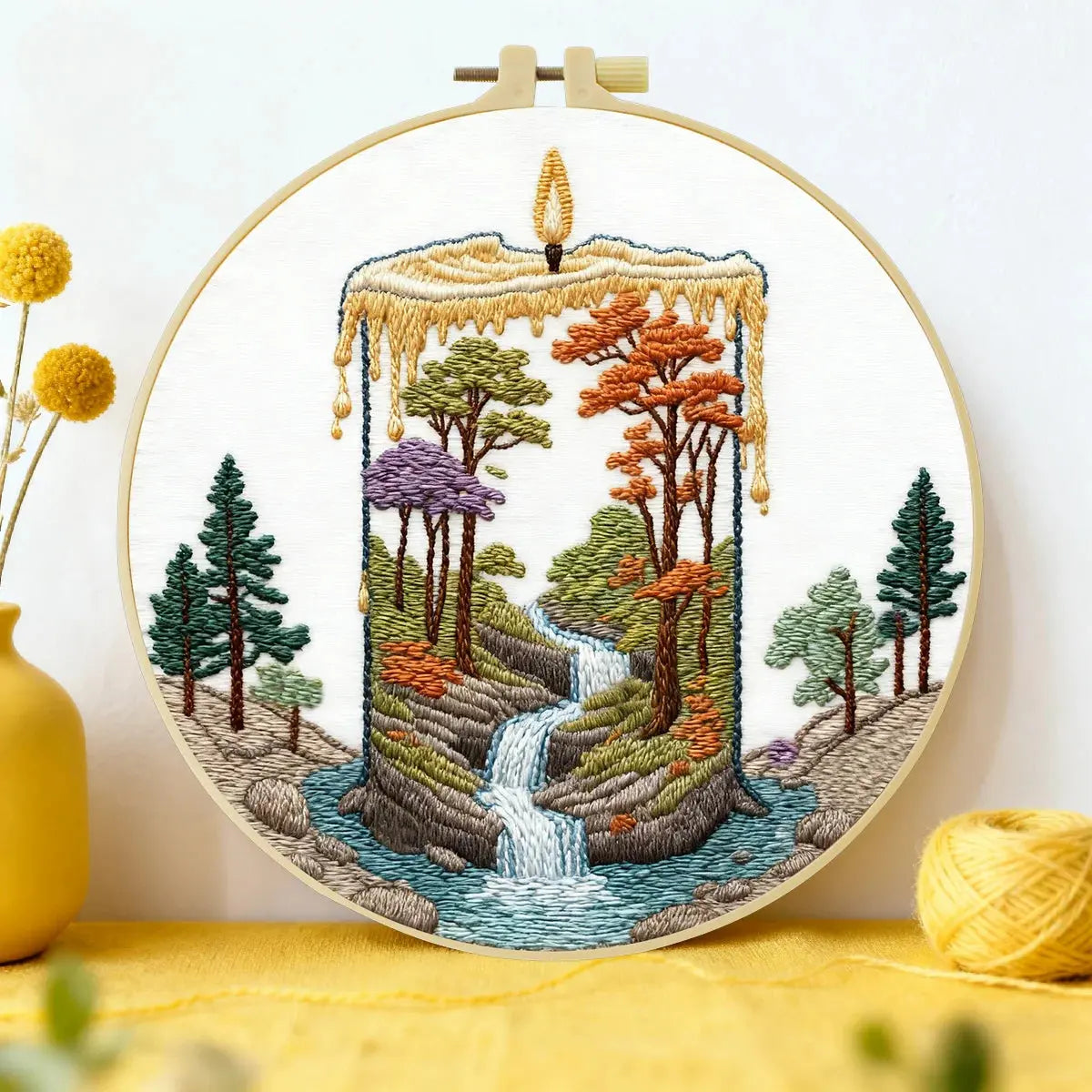 Waterfall Landscape Embroidery DIY Kit – Nature Scene Beginner Stitching Kit with Hoop, Pattern & Threads The Stichers Heavane