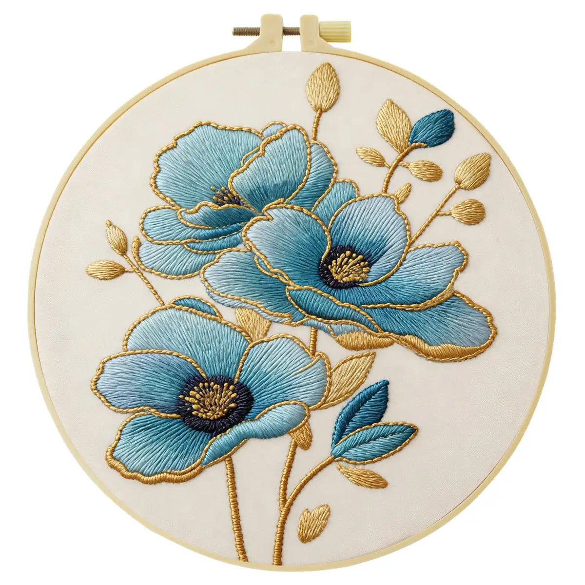 Blue Floral Embroidery Kit – DIY Elegant Flower Hoop Art for Beginners & Craft Lovers