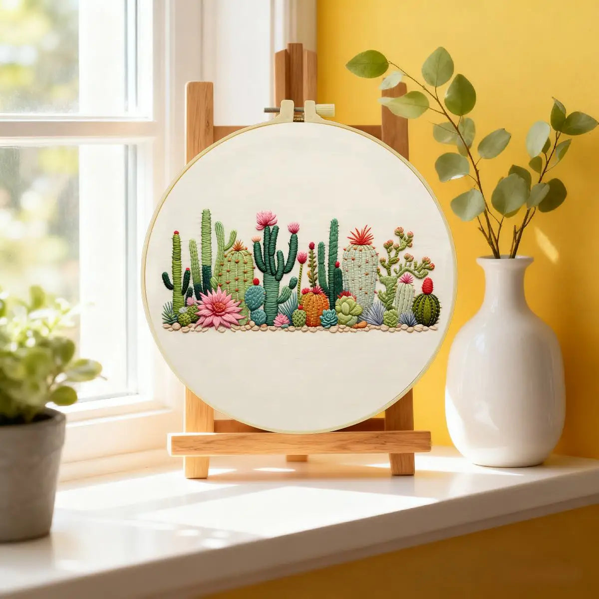 Cactus Garden Embroidery Kit – DIY Succulent Desert Hoop Art for Beginners & Plant Lovers