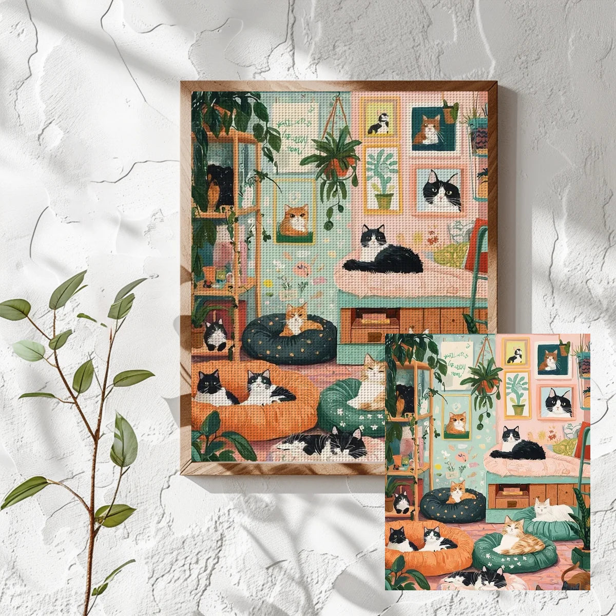 Cozy Cat Lounge Cross Stitch Kit 🐱🌿🏡