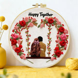 Happy Together Embroidery Kit for Beginners – DIY Romantic Couple Hand Embroidery Hoop Set