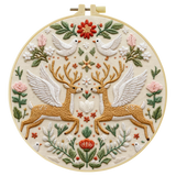Folk Art Deer Embroidery DIY Kit – Scandinavian Animal Beginner Stitching Kit with Hoop, Pattern & Threads