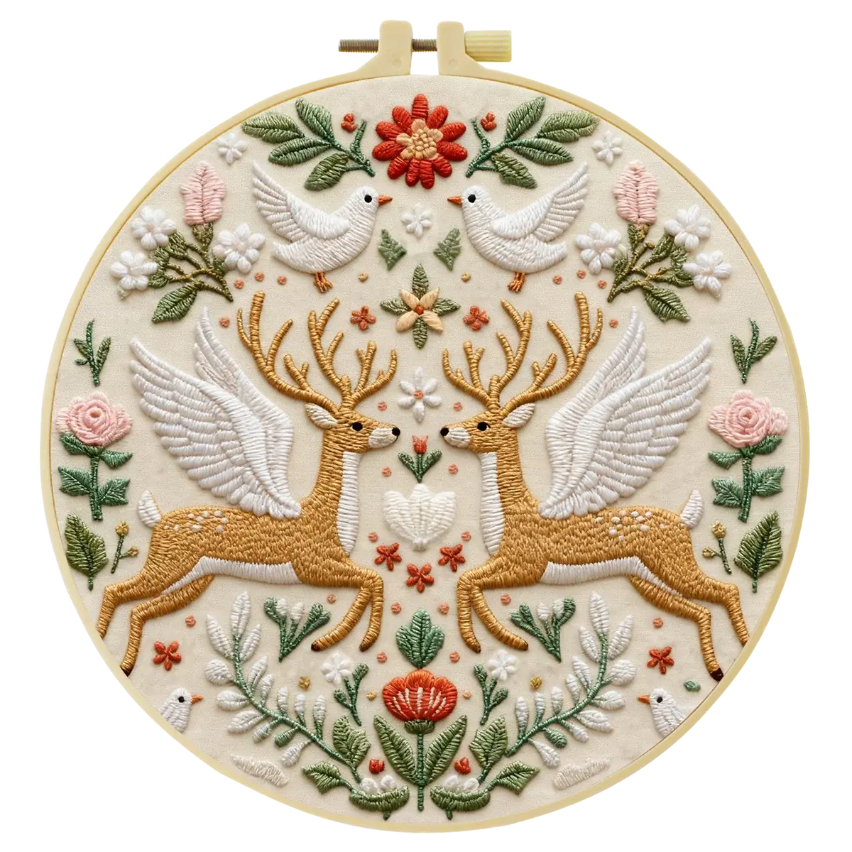 Folk Art Deer Embroidery DIY Kit – Scandinavian Animal Beginner Stitching Kit with Hoop, Pattern & Threads The Stichers Heavane