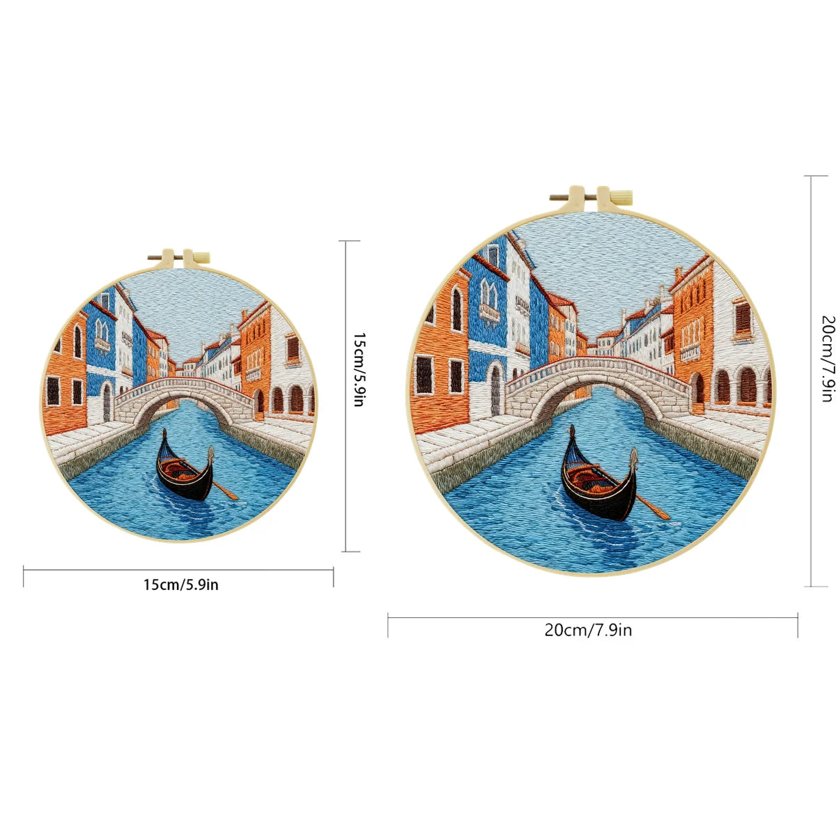 Venice Canal Embroidery Kit for Adults – Romantic Gondola Cityscape DIY Hand Embroidery Hoop Art Travel Lover Gift