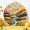Colorful Mountain Landscape Embroidery Kit – Modern Sunset Valley DIY Hand Stitch Art with Hoop & Threads 🌄🧵