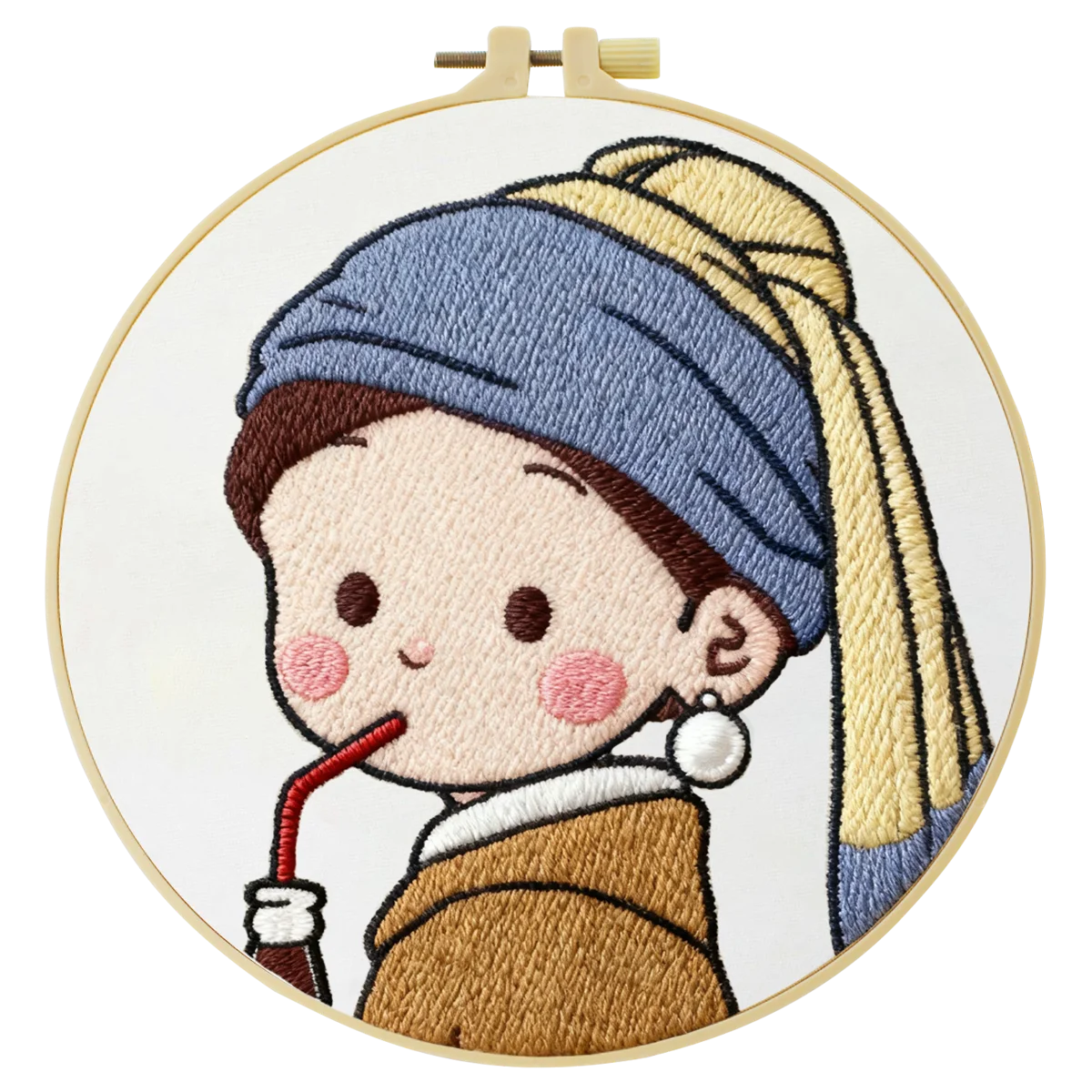 Cute Girl Drinking Coffee Embroidery Starter Kit DIY – Beginner Cartoon Hand Embroidery Kit