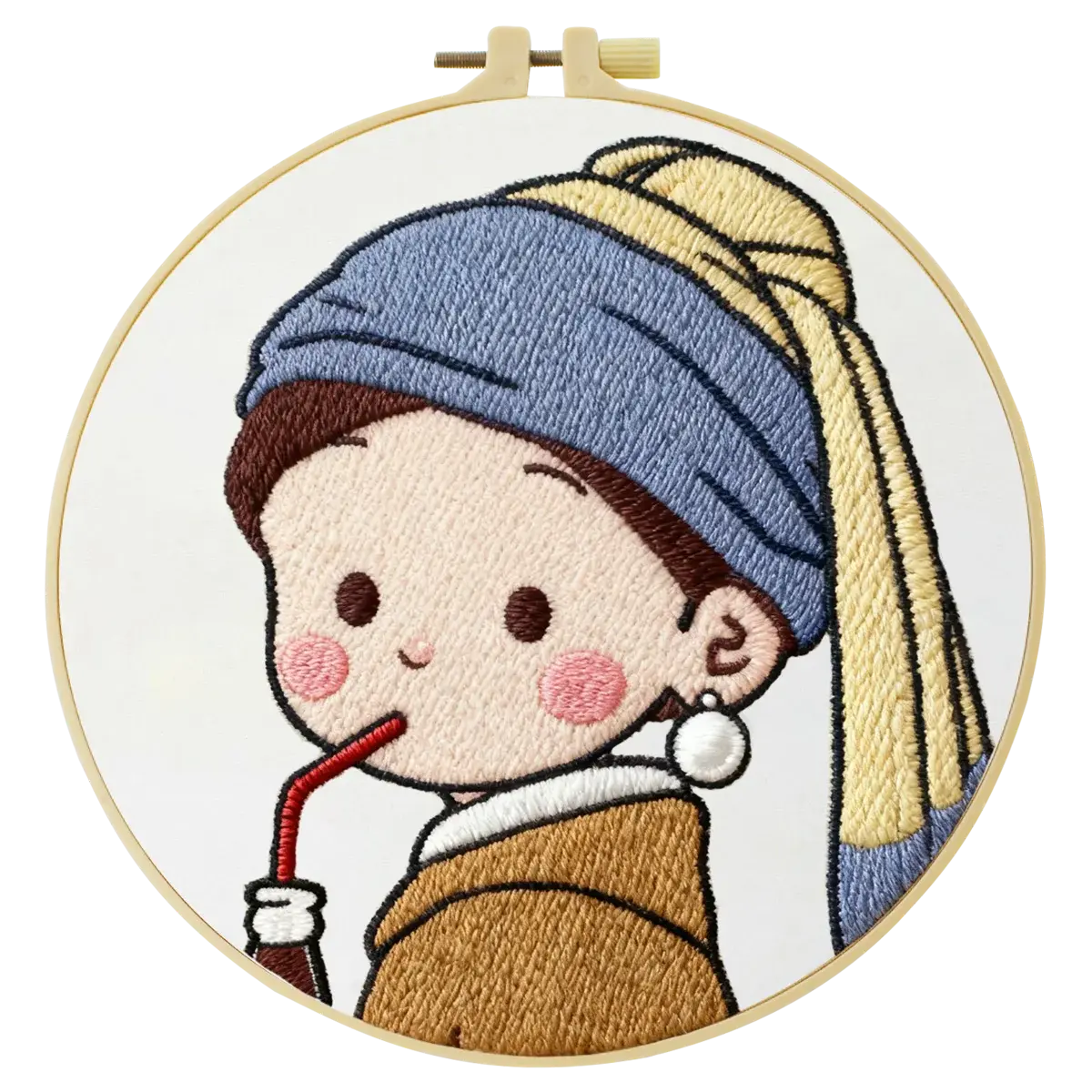 Cute Girl Drinking Coffee Embroidery Starter Kit DIY – Beginner Cartoon Hand Embroidery Kit Kits For Stitchers