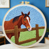 Horse Embroidery Kit – Rustic Farm Horse Needlepoint Pattern with Countryside Fence Scene for Animal Lovers & Beginners
