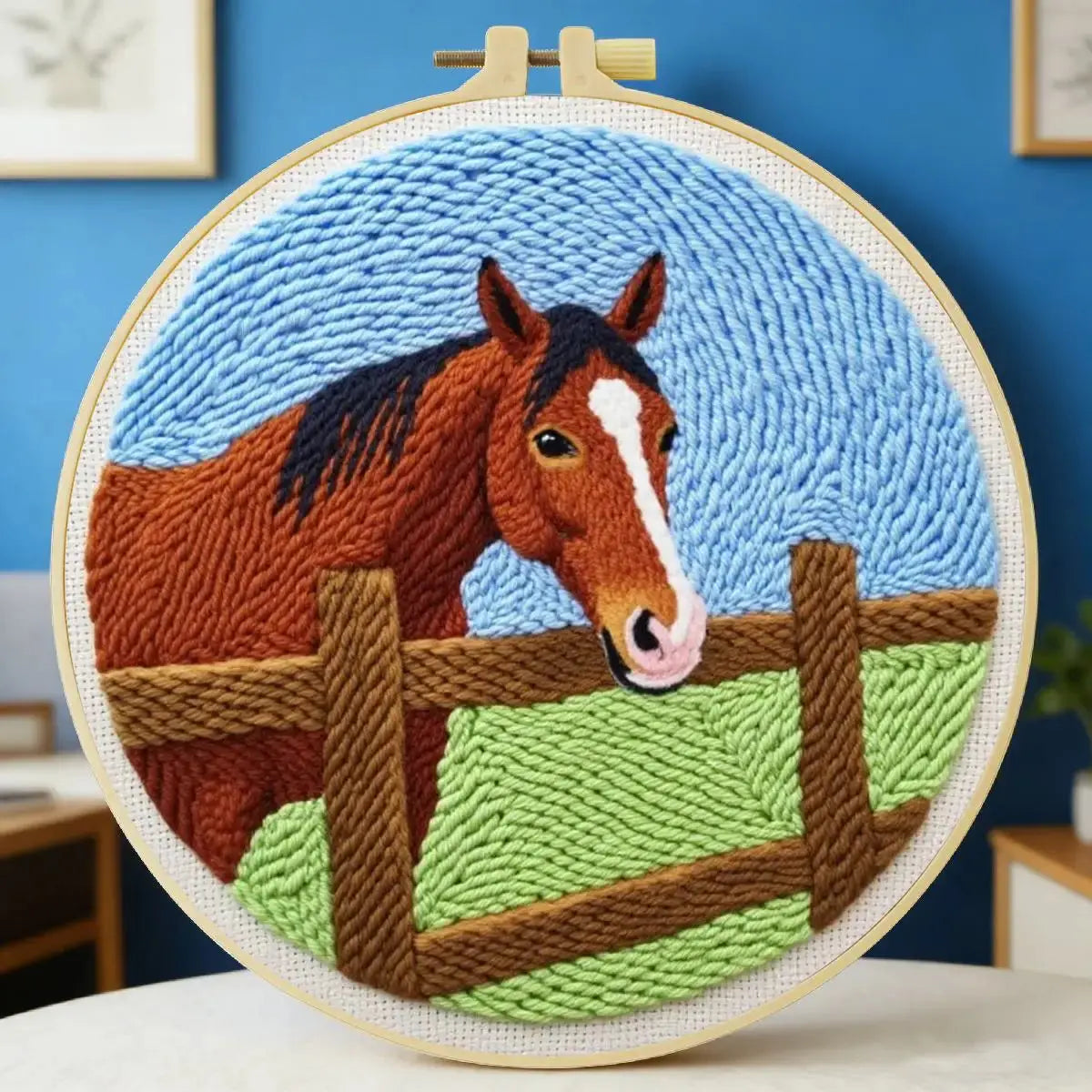 Horse Embroidery Kit – Rustic Farm Horse Needlepoint Pattern with Countryside Fence Scene for Animal Lovers & Beginners Kits For Stitchers