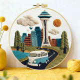 Seattle Skyline Embroidery Kit – Space Needle Cityscape DIY Hand Stitch Art with Hoop & Threads 🌲🧵🚐 The Stichers Heavane