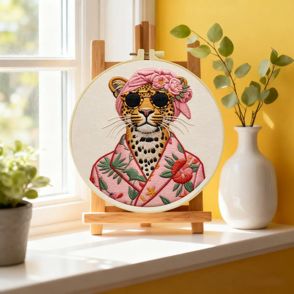 Stylish Leopard Punch Needle Wall Art – Handmade Embroidery Hoop Decor for Nursery & Cozy Rooms