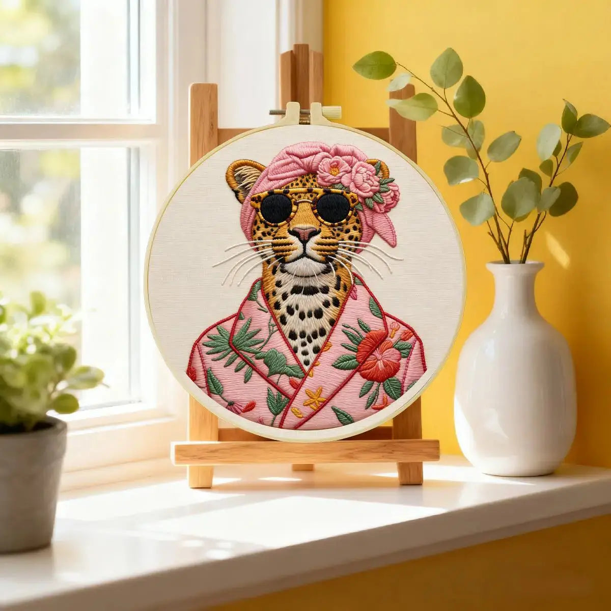 Stylish Leopard Punch Needle Wall Art – Handmade Embroidery Hoop Decor for Nursery & Cozy Rooms Kits For Stitchers