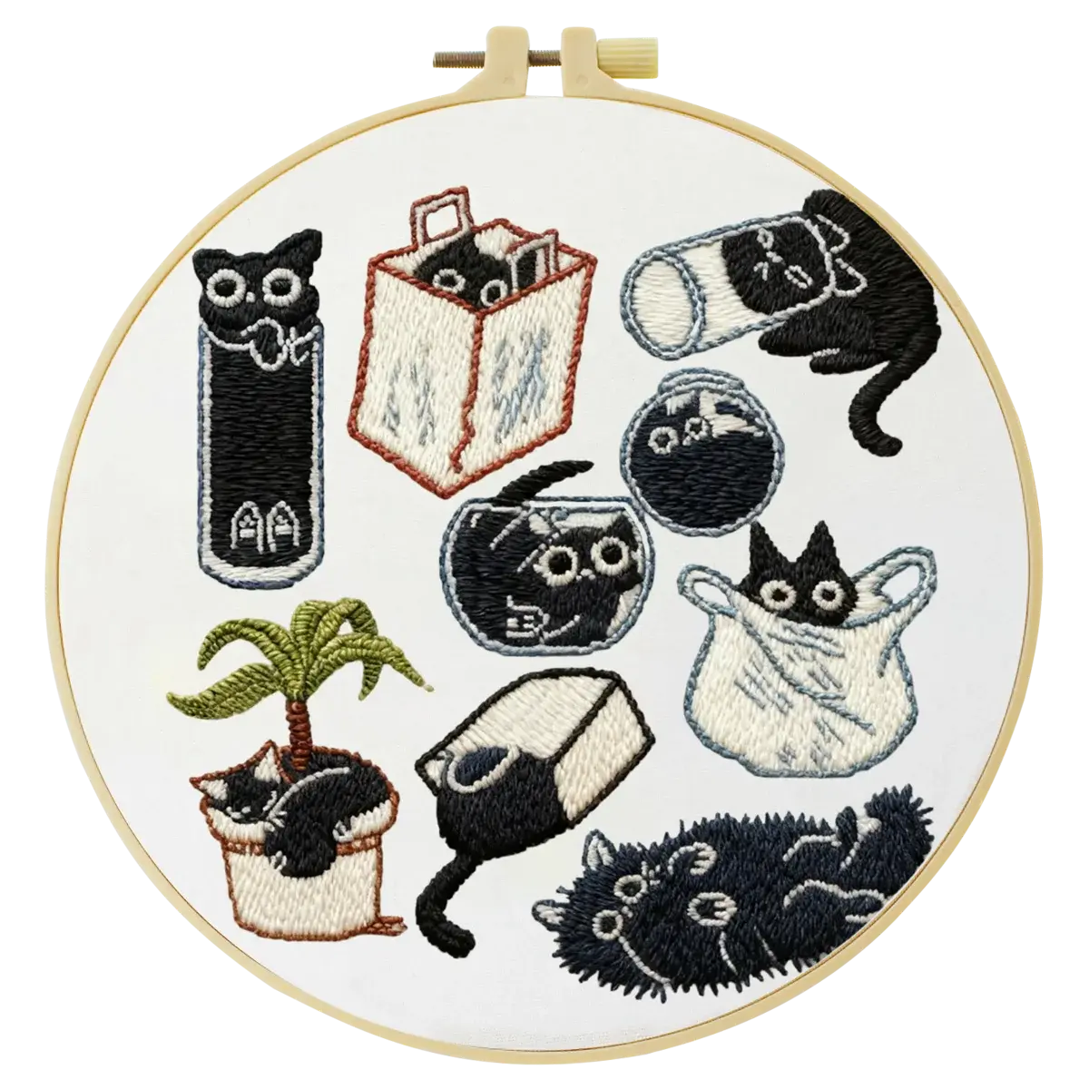 Black Cat Embroidery DIY Kit – Cute Cartoon Beginner Stitching Kit with Hoop, Pattern & Threads The Stichers Heavane