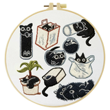 Black Cat Embroidery DIY Kit – Cute Cartoon Beginner Stitching Kit with Hoop, Pattern & Threads The Stichers Heavane