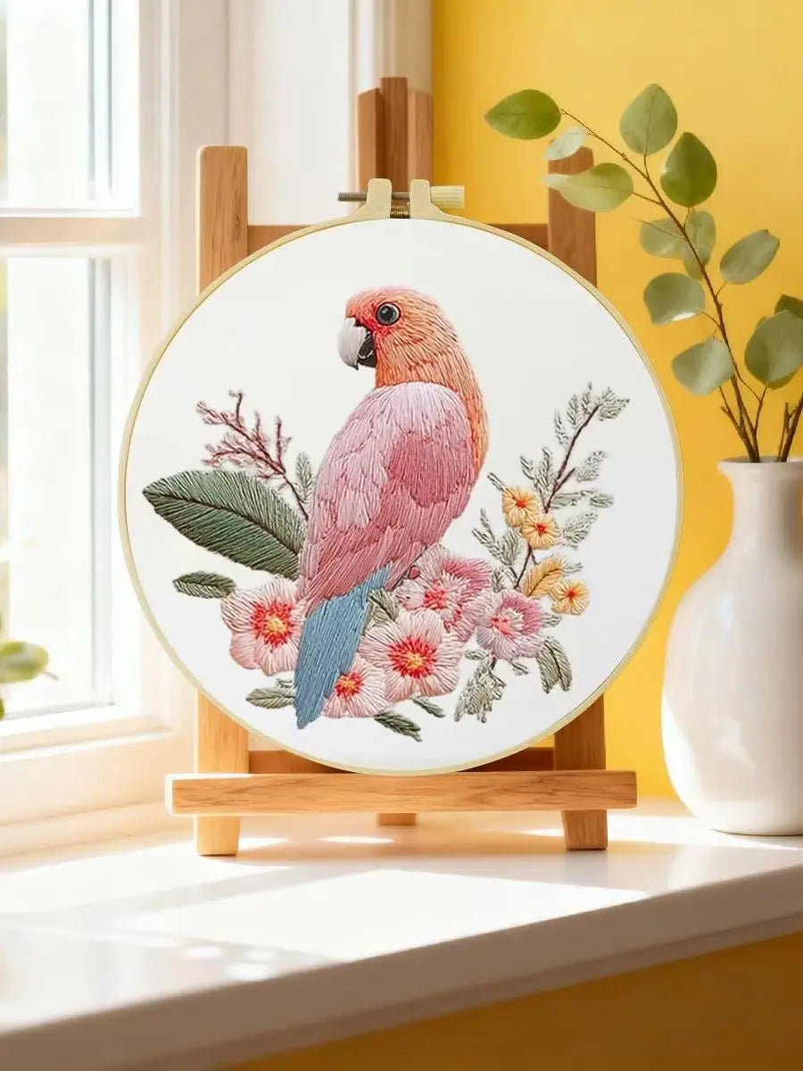 Pink Parrot Embroidery Kit