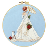 Victorian Lady Embroidery Kit – Elegant Woman with Parasol & Cat Needlepoint Pattern in Romantic Vintage Style