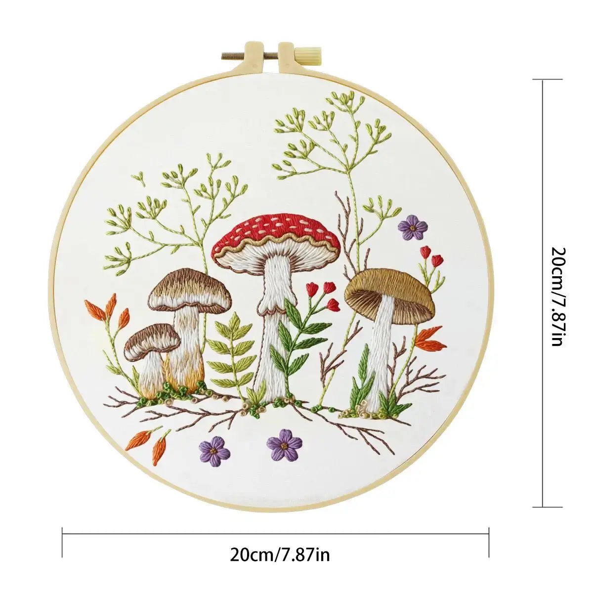 Mushroom Embroidery Kit for Beginners – DIY Woodland Hand Embroidery Hoop Set Kits For Stitchers