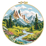 Mountain Wildflower Landscape Embroidery Kit – Alpine River Scenic DIY Needlepoint Hoop Art Nature Lover Craft Gift for Adults Kits For Stitchers