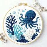 Cute Octopus Embroidery Kit – Ocean Sea Life DIY Hand Embroidery Hoop Art Set