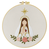 Minimalist Virgin Mary Embroidery Kit – Sacred Heart Christian Needlepoint Pattern with Floral Religious Wall Art Decor Kits For Stitchers