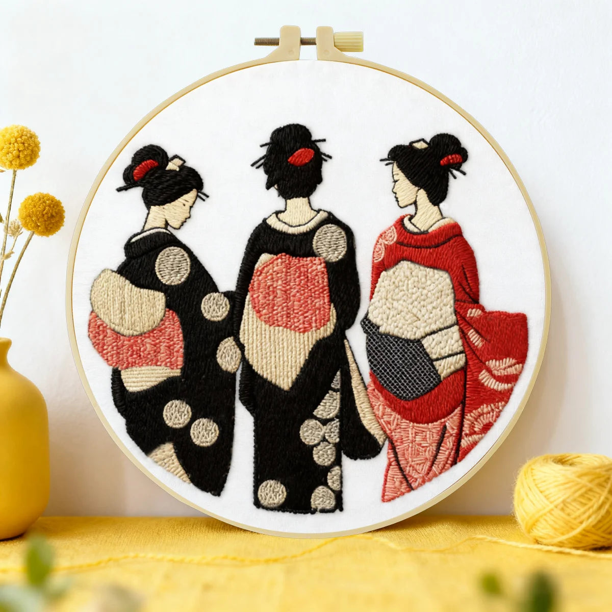 Elegant Geisha Embroidery Starter Kit – DIY Traditional Japanese Sewing Art Set for Beginners