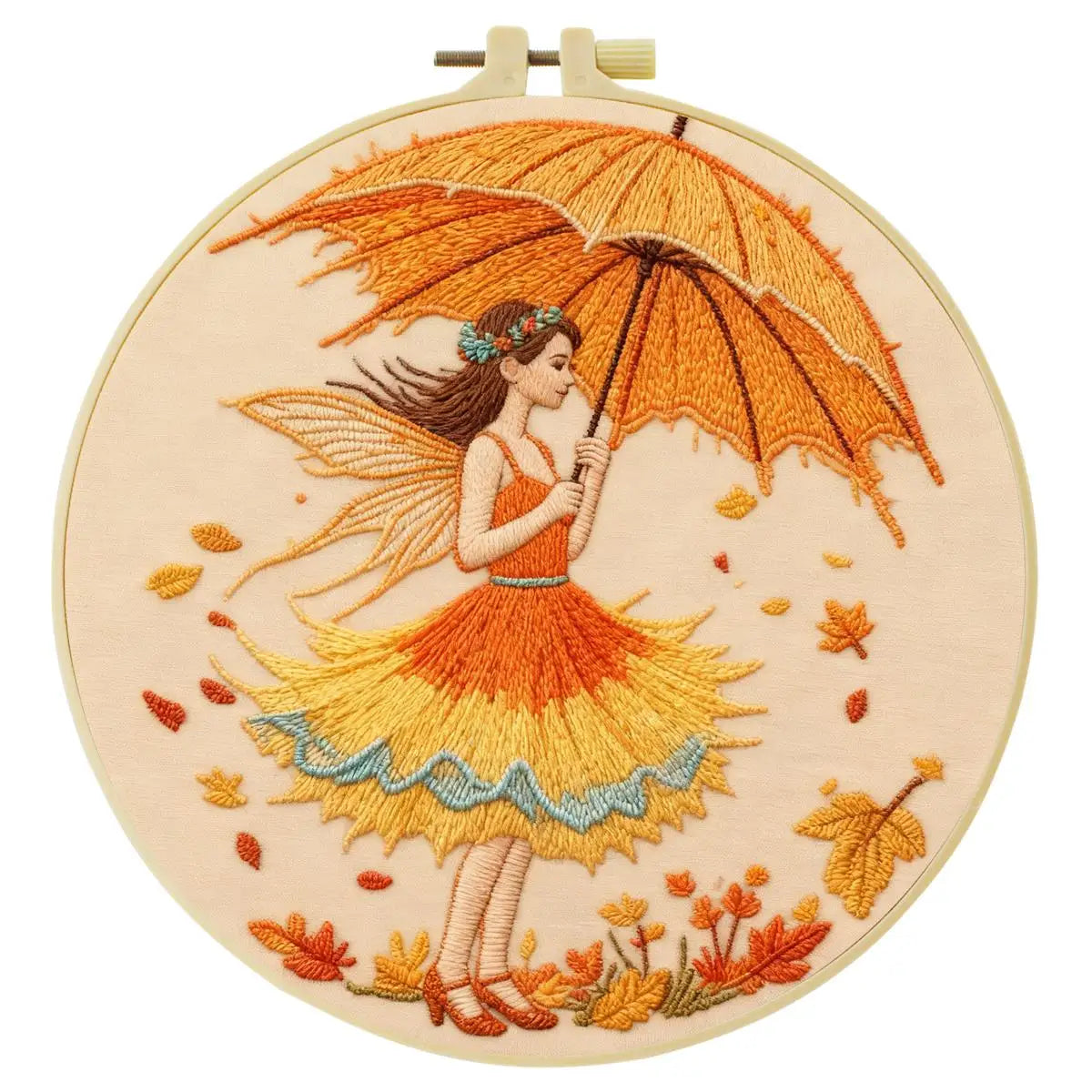 Autumn Fairy Embroidery Kit – Whimsical Fall DIY Hand Embroidery Hoop Art Set
