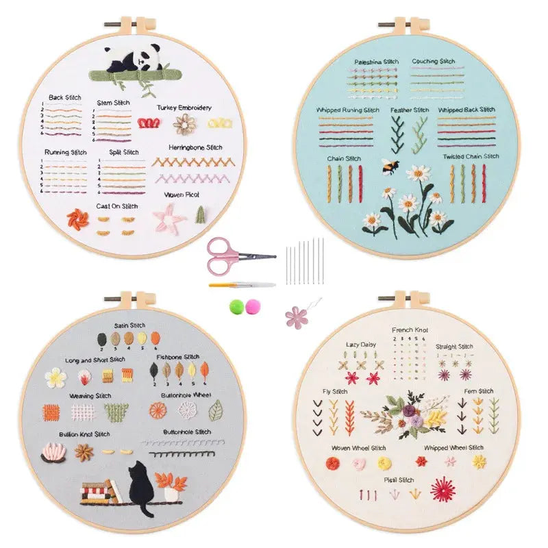 4-Piece Beginner Embroidery Stitch Sampler Kit Kits For Stitchers