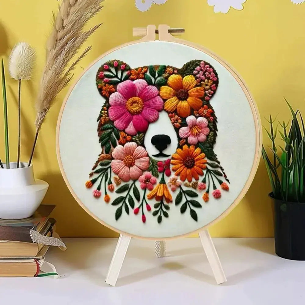 Floral Bear Hand Embroidery Kit The Stichers Heavane