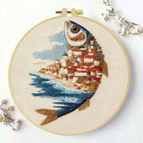 Coastal Village Fish Embroidery Kit Kits For Stitchers