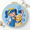 Girl & Puppy Embroidery DIY Kit – Cute Kids Beginner Stitching Kit with Hoop, Pattern & Threads