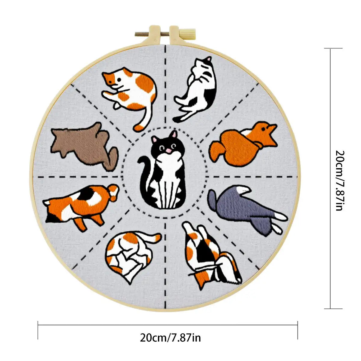 Cute Cat Poses Embroidery Kit – Kawaii DIY Hand Embroidery Hoop Art Set