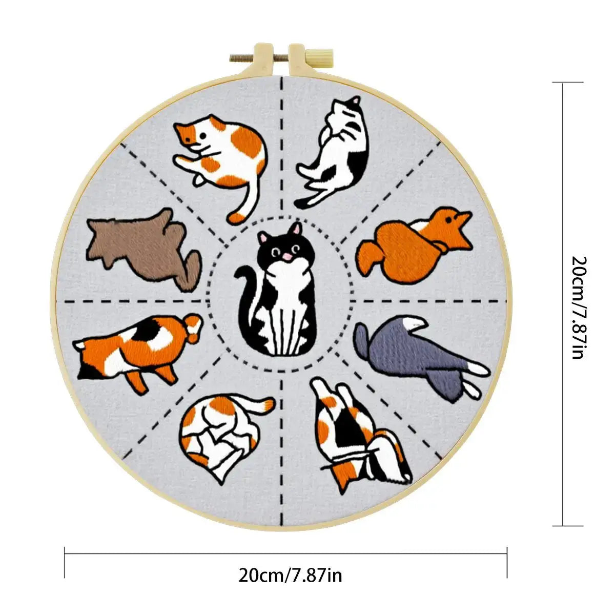 Cute Cat Poses Embroidery Kit – Kawaii DIY Hand Embroidery Hoop Art Set Kits For Stitchers
