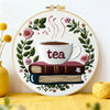 Handmade Tea Lover Embroidery Hoop Wall Art – Floral Book Stack Kitchen Decor Kits For Stitchers