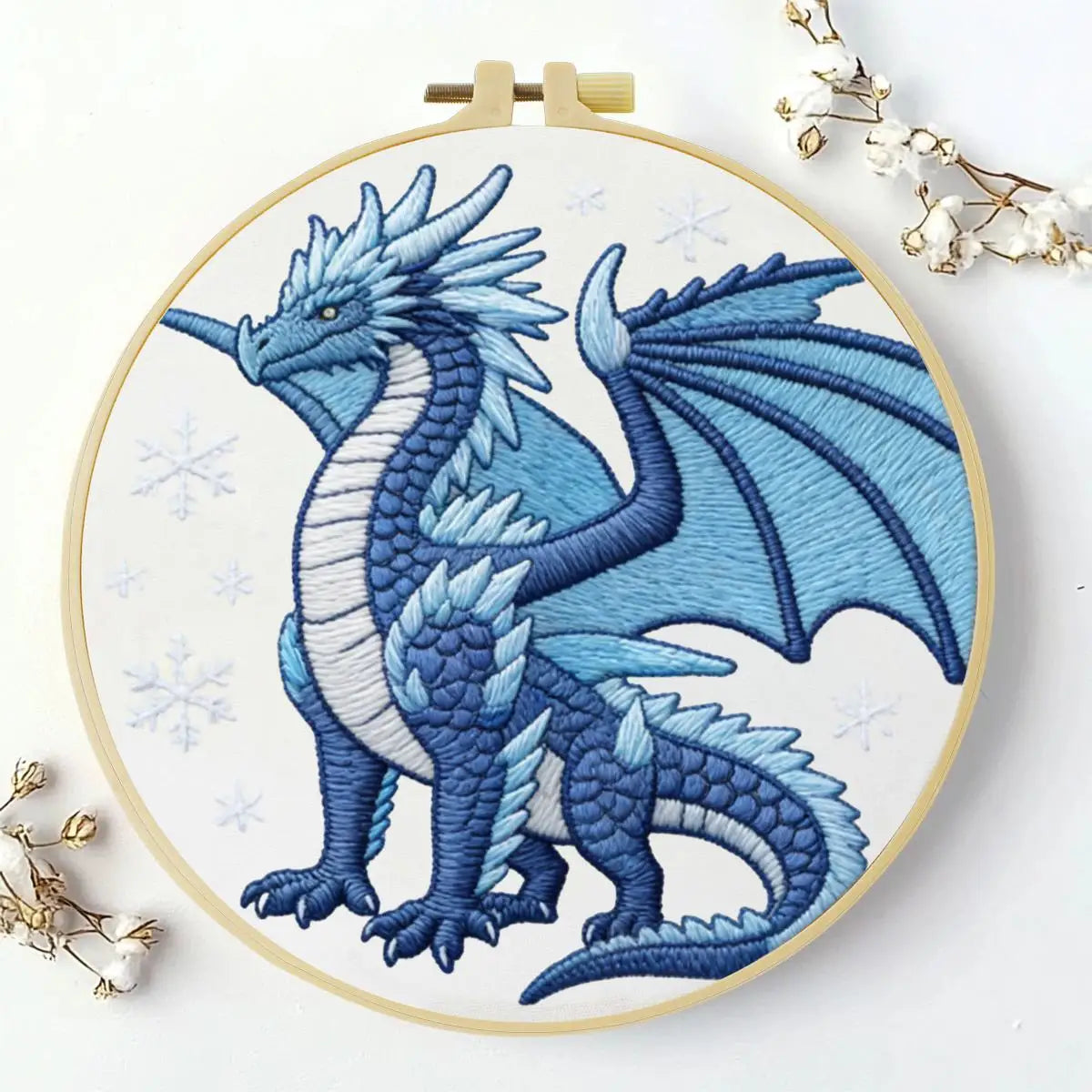 Ice Dragon Embroidery Kit for Beginners – DIY Fantasy Hand Embroidery Hoop Set