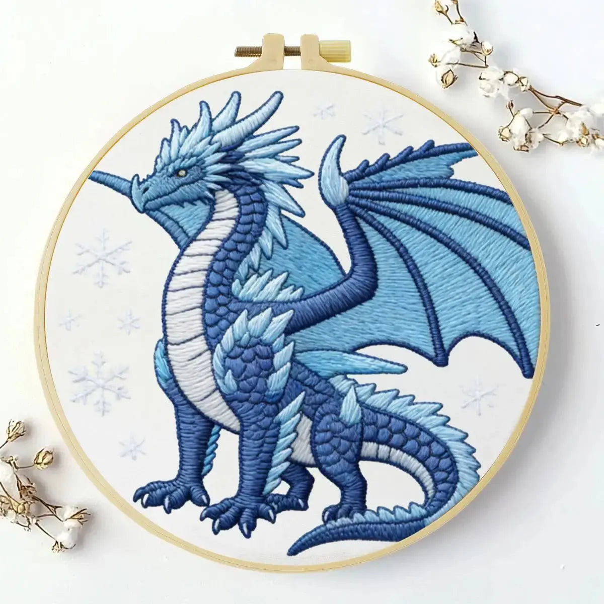 Ice Dragon Embroidery Kit for Beginners – DIY Fantasy Hand Embroidery Hoop Set Kits For Stitchers
