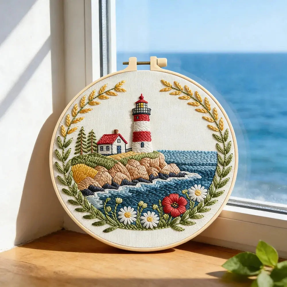 Lighthouse Seaside Hand Embroidery Kit The Stichers Heavane