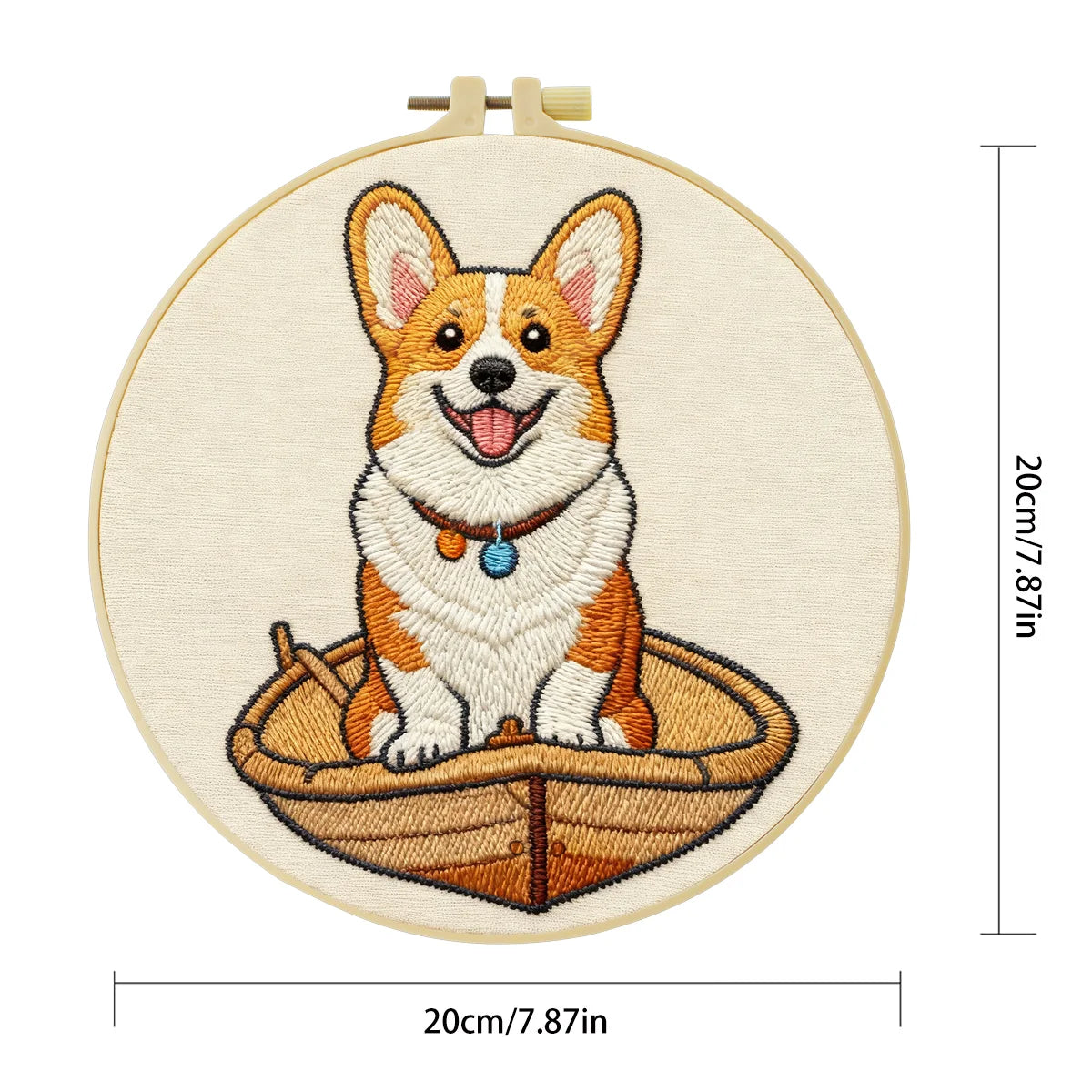 Cute Corgi Embroidery Kit – Adorable Puppy in Basket DIY Hand Stitch Craft Set with Hoop & Color Threads 🧵🐶