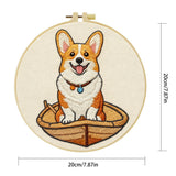 Cute Corgi Embroidery Kit – Adorable Puppy in Basket DIY Hand Stitch Craft Set with Hoop & Color Threads 🧵🐶