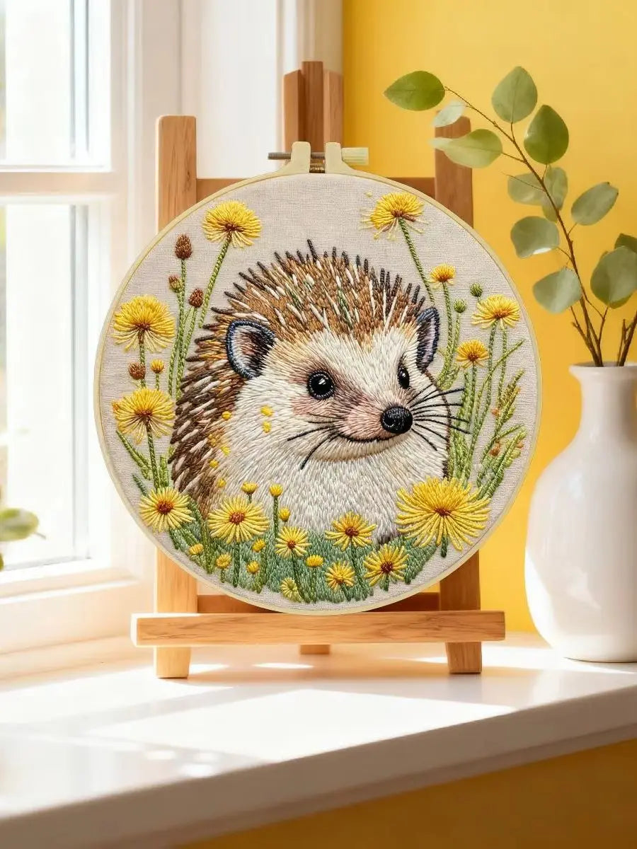 Cute Hedgehog Embroidery Kit – Woodland Animal DIY Hand Embroidery Hoop Art Set