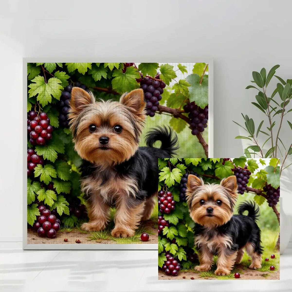 Yorkie Among Vineyard Grapes Cross Stitch Kit 🍇🐶💜✨