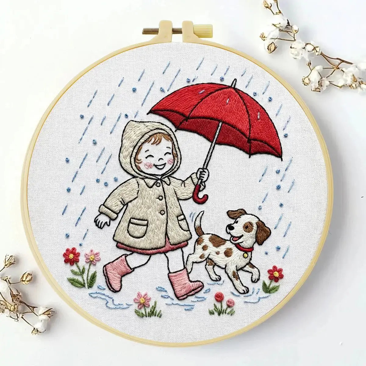 Rainy Day Puppy Walk Embroidery Kit ☔🐶❤ Kits For Stitchers