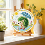Cute Hedgehog Embroidery Kit – Woodland Animal with Umbrella DIY Sewing Craft, Whimsical Nursery Hoop Wall Art Decor Kits For Stitchers
